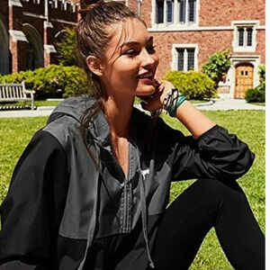 Victoria's Secret PINK Black and Gray Hooded Windbreaker Ladies Jacket, M/L